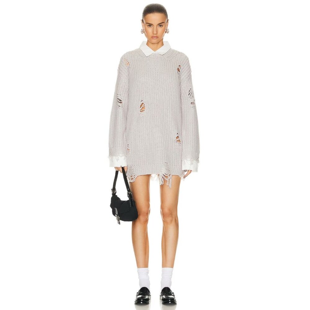 SER.O.YA Chloe Sweater Silver Grey Oversized Distressed